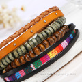 Rainbow Leather Bangle Jewelry Wooden Bead Bracelet For Girl